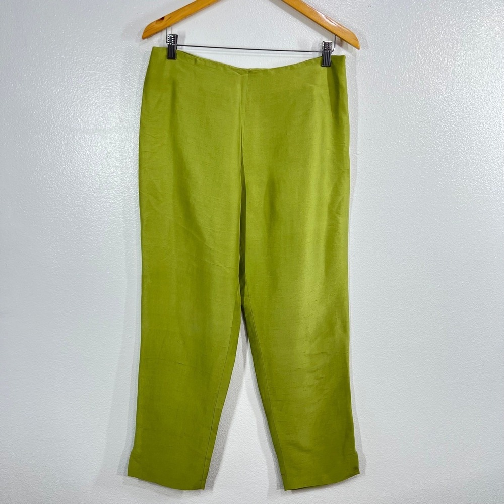 Eileen Fisher Silk Georgette Crepe Women's Straight Leg Pants Size S Green Matte - Picture 2 of 10